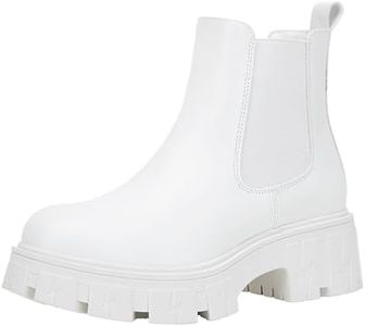 Jeossy Women's 9620 Chelsea Ankle Boots | Fashion Lug Sole Platform Elastic Slip-on Booties, Chelsea Lug Sole-9620-all White, 8.5