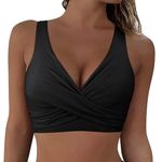 Hilor Women's Underwire Bikini Tops Push Up Criss Cross Swim Top Swimsuit Sexy V Neck Bikini Bathing Suit Top Only, Black, 8