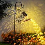 GIGALUMI Solar Watering Can Lights Outdoor Garden, Waterproof Metal Water Can Ornaments with String Lights, Solar Hanging Lantern with Bracket for Yard Lawn Pathway Patio (Small Flower)