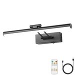 JOOSENLUX Battery Operated Picture Light Dimmable Wireless Gallery Lights Dual-Rods Swing Arm LED Wall Art Light 15.35" Black with Remote and Timed Off Wall Light