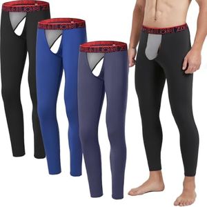 YINYOUYU Mens Thermal Compression Pants Underwear Bottoms Tights Leggings Base Layer Crotchless Long Johns 3Pack S