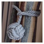 One Pair Of Handmade Curtain Tie Backs, Tied Curtain Clip Tassel Cotton Rope Tie Ball Back Curtain Accessories (Grey)