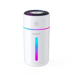 Mini Humidifier, 350ML Small Personal USB Cool Mist Humidifiers with Colorful Light, 2 Spray Modes, Ultra-Quiet Portable Air Humidifier for Car Home Bedroom Office Desktop (XRH019-White)