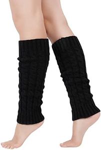 Junely Leg Warmers for Women 80s Cable Knit Leg Warmer for Ballet Dance Figure Skating Yoga Party Junior Neon Long Socks, C-black