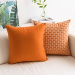 Home Brilliant Autumn Orange Cushion Cover 60x60 Soft Linen Cushion Covers, Large Cushions for Sofa Bed Couch, Decorative Cushion Protectors 60cm, Pack of 2, Cream Orange