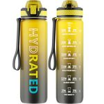 QLUR Water Bottle with Straw, 32oz Sports Motivational Water Bottle, 1L Tritan Water Bottle with Time Markings to Drink & Carry Strap, BPA Free, LeakProof for Women Men Gym Fitness Outdoor (1 Bottle)