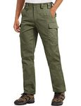 TACVASEN Men's Tactical Pants 9 Pockets Cargo Hiking Pants Lightweight Work Pants for Men Construction Water Resistant, Green, 32