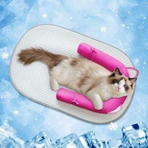Pawfun Cat Cooling Mat with Soft U-Shaped Pillow– Breathable Calming Bed for Cats Kittens Small Dogs – Portable Washable Summer Cooling Cat Bed for Indoor Or Travel Use Hot Pink