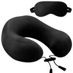 Billebon Super Soft Fiber Filled Neck Pillow for Travel Combo with Premium Eye Mask Neck Rest Pillow with 5 Years Warranty (Black with Eye MASK)