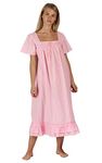 The 1 for U Ladies Nightgowns - Vintage Nightgowns for Women, Evelyn 100% Cotton Gown, Pink, Small