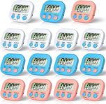 15 Pieces Small Digital Kitchen Timers Magnetic Countdown Timer Loud Alarm Big Digits Classroom Stopwatch Clock Timer for Cooking Baking Sports Games Office, White, Pink, Blue