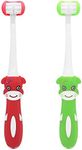 FOREVIVE 2 Pieces 3 Sided Autism Toothbrush Three Bristles for Special Needs Kids Soft Bristles Soft and Gentle for Complete Tooth and Gum Care (Kids（ Red Green）)