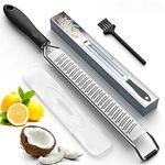 Lemon Zester & Cheese Grater – Premium Stainless Steel - A Sharp Kitchen Tool for Ginger, Garlic, Nutmeg, Chocolate, Vegetables, Fruits, Dishwasher Safe, Black