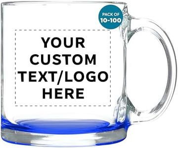 DISCOUNT PROMOS Custom Clear Glass Coffee Mugs 13 oz. Set of 10/50/100, Personalized Bulk Pack - Perfect for Coffee, Tea, Espresso, Hot Cocoa, Other Beverages - Blue Bottom
