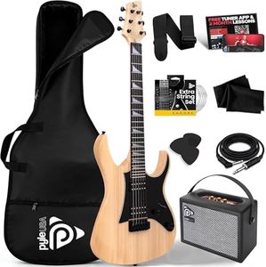 Pyle Prog Rock EG Series Electric Guitar with Amp Kit, 39" Full Size with Dual Humbucker Pickups, Low Profile Neck and Solid Paulownia Body, Premium Accessory Kit Included (Natural)