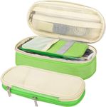 MoKo Big Capacity Pencil Pen Case, Large Capacity Storage Bag Pouch Holder Box Makeup Pen Bag Cosmetic Bag Stationery Organizer Storage with Zippers for Office/School Supplies - Beige & Green