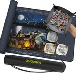 QUOKKA Puzzle Mat Roll Up for Jigsaw Puzzles 1500 pcs | 47” x 24” Portable Grey Carbon Non-Slip Rubber Bottom with 3 mm Polyester Top | Storage Bag, Foam Tubes, 3 Hook & Loop Fastener Straps
