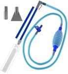 Hot Tub Vacuum, 10 FT Manual Cordless Pool Fish Tank Water Change Vacuum Cleaner, Handheld Spa Vac with Squeeze Bulb, 2 Nozzles, Flexible Hose for Cleaning Dirt and Debris Blue Short