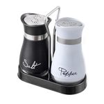 Pack of 2 Salt and Pepper Pots with Holder Salt and Pepper Shaker Salt and Pepper Set Salt Shaker Salt Pot Kitchen Accessories (Black & White)