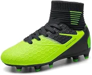 DREAM PAIRS Boys Girls Soccer Cleats Youth Firm Groud Outdoor Sport Athletic High Top Football Shoes for Little/Big Kid,Size 2 Little Kid,Dark/Blue/Neon/Green,HZ19002K