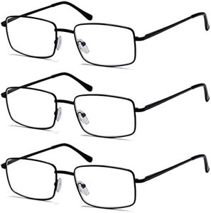 3-Pack Eyekepper Readers Rectangular Spring Temple Reader Eyeglasses for Men Reading Large Metal Reading Glasses Black +1.5