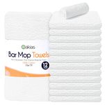 Oakias 100% Cotton White Bar Mop Towels – 12 Pack Kitchen Towels – 16 x 19 Inches – Highly Absorbent Multi-Purpose Cleaning Towels and Bar Rags