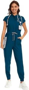 niaahinn Women's Stretch Scrub Jumpsuit - Medical Uniform with Pockets, Breathable Nurse Scrub Set for Hospital, Dental (Caribbean Blue,Medium)