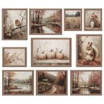 Whaline 10Pcs Fall Vintage Wall Art Prints Retro Autumn Scenery Paper Posters Rustic Landscape Picture Decoration for Gallery Living Room Office, Unframed