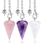 XIANNVXI 3 Pcs Pendulum Crystal,Amethyst Rose Quartz Clear Quartz Crystal Pendulum for Dowsing Divination Pendulum Gemstone Pendulum Reiki Wiccan Witchcraft Supplies