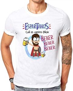 Camiseta Espartanos cual es vuestro Oficio, Beber. Camiseta Divertida para Despedidas Solteros, Feria, Fiestas, botellon, Grupos de Amigos. (XL)