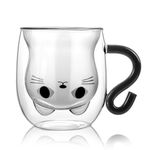 Bkinpid Cute Cat Double Wall Glass Mug, Black Cat 100% Borosilicate Thick Glass with Handle, Heat Resistance, Gift Wrapped