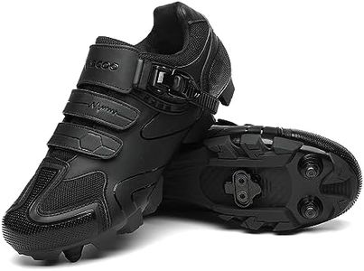 KESCOO Mens Mountain Bike Shoes with 2-Bolts SPD Cleats Included, Cycling Shoes with Quick Ratchet Buckle Indoor Outdoor Riding Biking Black 44