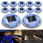 FabStyl Solar Driveway Lights Dock Lights Waterproof 12 Pack, 2 Colors in 1 Outdoor LED Solar Deck Lights, Solar Powered Walk Way Lights Road Marker for Warning Stair Pathway Patio(Blue & White)