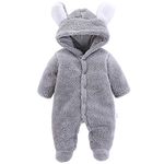 Morbuy Baby Rompers, Newborn Unisex Baby Winter Jumpsuit Hooded Romper with Footies Hat Fleece All in One Snow Suit Outfits Flannel Bodysuit (59cm (3M), Gray)