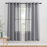 PONY DANCE Children’s Room Curtains, Modern Interior Curtains with Rings, Semi-Transparent Curtains, Elegant Linen-Effect Curtains for Living Room, 2 Pieces, W 132 x H 180 cm, Dark Grey