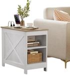 YITAHOME End Table with Charging Station, Narrow Side Table with Storage Shelf, Farmhouse Nightstand with Storage for Small Spaces, Living Room, Bedroom, Grey Wash