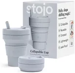 STOJO Collapsible Travel Cup With Straw – Cashmere Gray, 16oz / 470ml - Reusable To-Go Pocket Size Silicone Bottle for Hot and Cold Drinks - Perfect for Camping & Hiking - Microwave & Dishwasher Safe