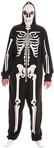 #followme Men's Onesie Adult Fleece Skeleton Onesie with Back Print - Front Zip Hooded Onesie Halloween Costumes for Men - Perfect for Halloween Costumes Party, Skeleton Front & Back Print, Small