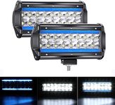 YUGUANG 7" Pair CREE LED Offroad Lights Floodlight Pure White 6000K+8000K Ice Blue 240W 24000LM 9-30V LED Bar Off Road Headlight Work Spot Light Flood Fog Lights For Truck Tractor SUV Boat Harvester