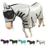 Majestic Ally Horse Fly Sheet with Neck Cover and Head Mask, Breathable UV and Bite Equine Protection, Adjustable Body Straps, Boarding or Turnout Accessory, Contoured Fit (Silver, 80 Inch)