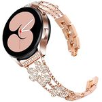 DEALELE Compatible with Samsung Galaxy Watch 4/4 Classic / 5 / Galaxy 3 41mm / Galaxy Watch 42mm / Active 2, 20mm Diamond Stainless Steel Strap Replacement for Huawei GT3 / GT2 42mm (Rose gold)