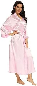 MizzGenio Women's Long Silk Robes Lightweight Long Satin Robes Full Length Sleepwear Dressing Gown, Pure Pink, XX-Large-3X-Large Plus