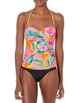 La Blanca Women's Bandeau Tankini Swimsuit Top, Hot Coral//Isla Del Sol, 8