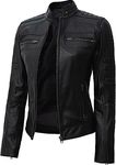 Decrum Real Leather Jacket Women - Cafe Racer Style Casual Women Leather Jacket, Café Racer Leather Jacket - Black, X-Large