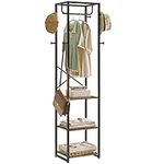 IBUYKE Coat Rack, Freestanding Coat Stand with 3 Shelves and 8 Hooks, Industrial Clothes Stand for Entryway, Hallway, Bedroom, 180 x 40 x 30 cm, Rustic Brown TMJ088H