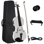 Cecilio CVNAE-White Ebony Fitted Solid Wood Acoustic Electric Violin, White, Size 4/4 (Full Size)