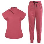 niaahinn Scrubs Set for Women Nurse Uniform Jogger Suit Stretch Top & Pants with Multi Pocket for Nurse Esthetician Workwear (Coral, Medium)