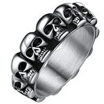 FaithHeart Mens Stainless Steel Skull Ring Gothic Jewellery Silver Plated Pinky Rings Size Q Steampunk Skeleton Ring for Man Boy