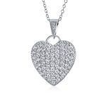 Bling Jewelry Romantic Elegant Large Pave Cubic Zirconia CZ Puff Heart Shape Pendant Necklace for Women Teen .925 Sterling Silver Filigree Back