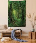 Ambesonne Forest Tapestry, Enchanted Woodland Foliage in Deep Tropical Jungle at Southeast Landscape Print, Wall Hanging for Bedroom Living Room Dorm Decor, 60" X 80", Green